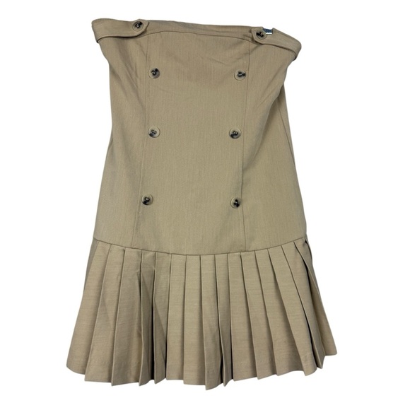 Anthropologie Maeve Flat White Khaki Trench Pleated Strapless Midi Dress - Picture 5 of 8